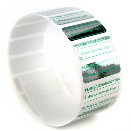 z_usl_nad_p 30x11 mm plomby gwarancyjne VOID SREBRNE nadruk ZIELONY 100 szt.
