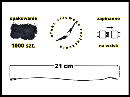 CZARNE 21 cm 1000 szt. łączniki do metek ręczne plomby odzieżowe BLACK