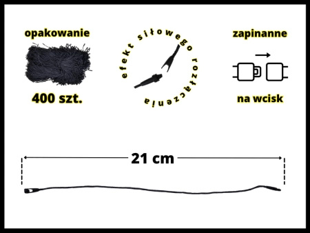 CZARNE 21 cm 400 szt. łączniki do metek ręczne plomby odzieżowe BLACK