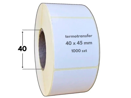 40x45 mm etykiety TERMOTRANSFEROWE samoprzylepne białe 1000