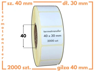 40x30 mm etykiety termotransferowe 2000 szt. gilza 40 samoprzylepne białe naklejki 40/30