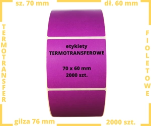 fioletowe 70x60 mm etykiety TERMOTRANSFEROWE samoprzylepne 2000 szt.