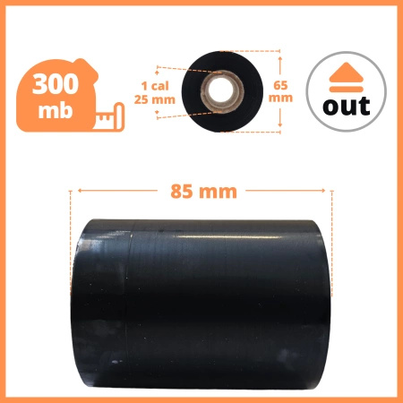 85x300 kalka WOSKOWA taśma termotransferowa wosk 85mm 300m czarna OUT