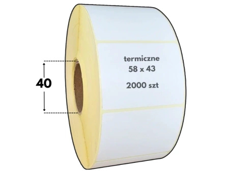 58x43 mm etykiety termiczne 2000 szt. gilza 40 akryl samoprzylepne białe 58*43
