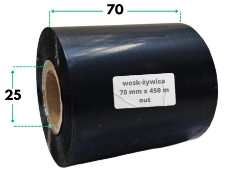 70x450 OUT kalka WOSKOWO-ŻYWICZNA taśma termotransferowa wosk żywica 70 mm 450 m czarna