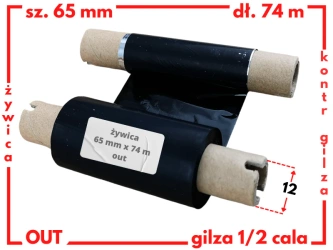 65x74 OUT kalka ŻYWICZNA taśma termotransferowa żywica 55 mm 74 m czarna