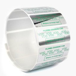 z_usl_nad_p 45x18 mm plomby gwarancyjne VOID SREBRNE nadruk ZIELONY 100 szt.