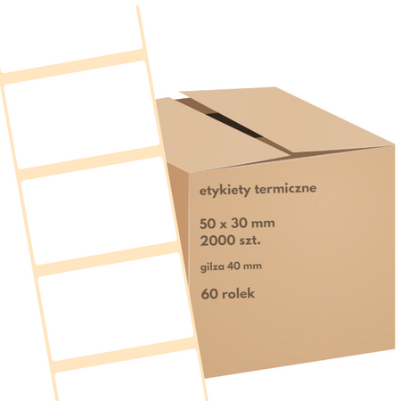 karton etykiet 50x30 mm termiczne 2000 szt. 60 rol. samoprzylepne białe