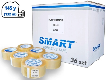 karton hotmelt 48mm x 145yd (132m) smart BEZBARWNA taśma klejąca 48/145 pakowa 36 sztuk