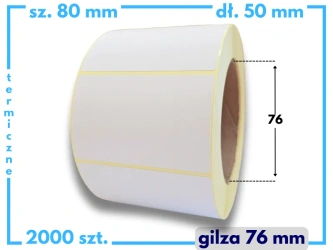 80x50 mm etykiety termiczne 2000 szt. gilza 76 samoprzylepne białe 80*50