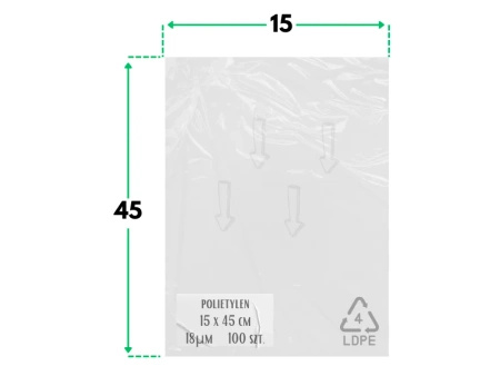 15x45 cm polietylenowe worki foliowe 100 szt. (150x450 mm)