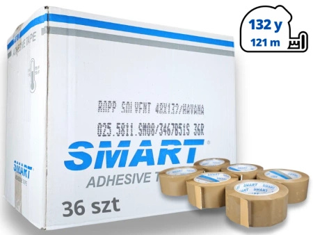 karton solvent 48mm x 132yd (121m) Smart BRĄZOWA taśma klejąca 48/132 pakowa 36 sztuk