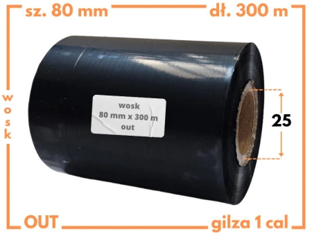 80x300 kalka WOSKOWA taśma termotransferowa wosk 80mm 300m czarna OUT