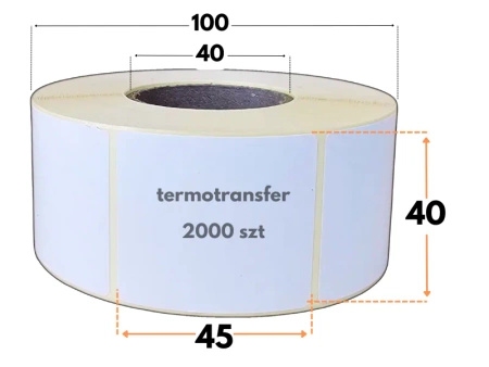 40x45 mm etykiety termotransferowe 1000 szt. gilza 40 samoprzylepne białe naklejki 40/45