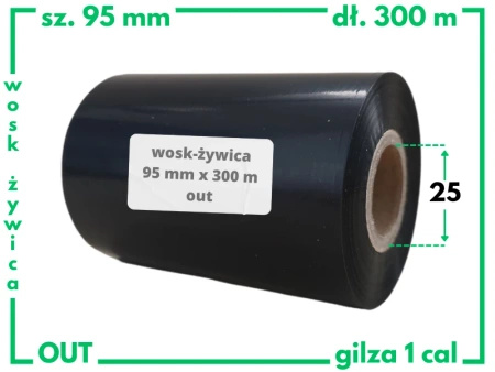 95x300 OUT kalka WOSKOWO-ŻYWICZNA taśma termotransferowa wosk żywica 95 mm 300 m czarna
