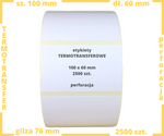 100x60 mm etykiety 2500 szt. perforacja samoprzylepne termotransferowe białe