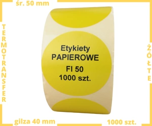 żółte fi 50 mm etykiety TERMOTRANSFEROWE samoprzylepne 1000 szt.