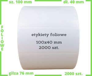 białe 100x40 mm etykiety FOLIOWE 2000 szt.