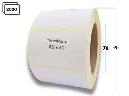 80x50 mm etykiety termiczne 2000 szt. gilza 76 samoprzylepne białe 80*50