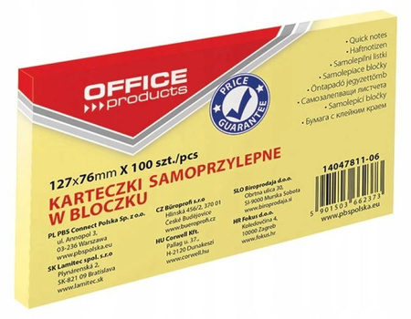 biur_ Bloczek karteczek samoprzylepnych żółtych 76x127 mm 100 szt.