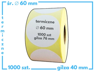 60 mm okrągłe etykiety termiczne 1000 szt. gilza 40 mm samoprzylepne białe