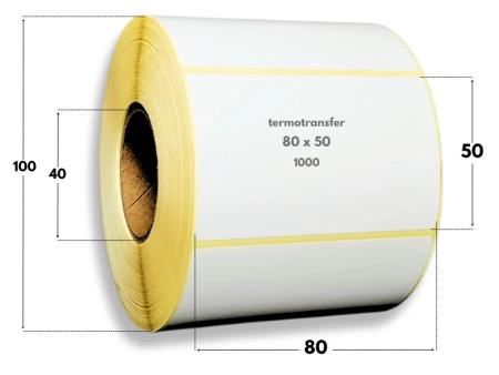 80x50 mm etykiety termotransferowe 1000 szt. gilza 40 samoprzylepne białe naklejki 80/50