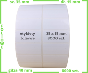 białe 35x15 mm etykiety FOLIOWE 8000 szt.