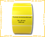 żółte 50x25 mm etykiety TERMOTRANSFEROWE samoprzylepne 2000 szt.
