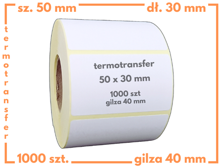 50x30 mm 1000 szt. etykiety samoprzylepne termotransferowe białe