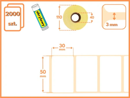 50x30 mm etykiety termotransferowe 2000 szt. gilza 40 samoprzylepne białe naklejki 50/30