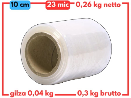 10 cm folia stretch 0,3 kg brutto (0,26 kg netto) bezbarwna 23 mic - minirap strecz mocny i wydajny