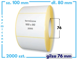 100x80 mm etykiety termiczne 2000 szt. gilza 76 samoprzylepne białe 100/80