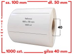 białe 100x50 mm etykiety FOLIOWE 1000 szt. gilza 40 mm termotransfer