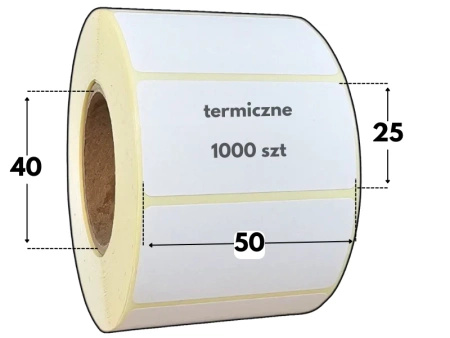 50x25 mm etykiety termiczne 1000 szt. gilza 40 akryl samoprzylepne białe 50*25