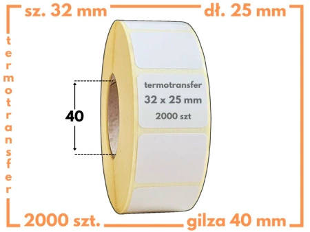 32x25 mm etykiety 2000 szt. gilza 40 samoprzylepne termotransferowe białe