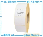 58x43 mm etykiety termiczne 4000 szt. samoprzylepne białe 58*43