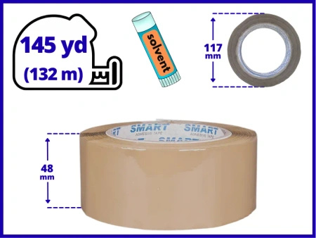 zgrzewka solvent 48mm x 145yd (132m) Smart BRĄZOWA taśma klejąca 48/145 pakowa 36 sztuk