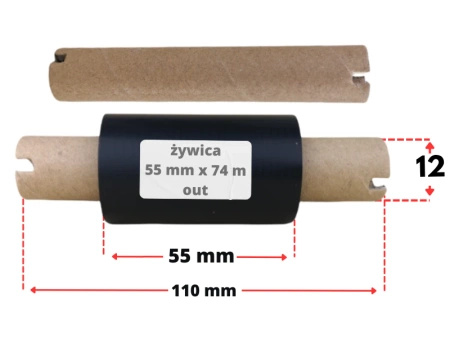 55x74 OUT kalka ŻYWICZNA taśma termotransferowa żywica 55 mm 74 m czarna