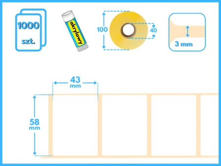 58x43 mm etykiety termiczne 1000 szt. samoprzylepne białe 58/43