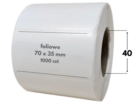 białe 70x35 mm etykiety FOLIOWE 1000 szt. gilza 40 mm termotransfer