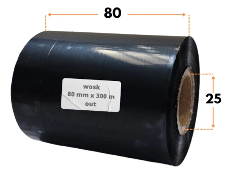 80x300 kalka WOSKOWA taśma termotransferowa wosk 80mm 300m czarna OUT