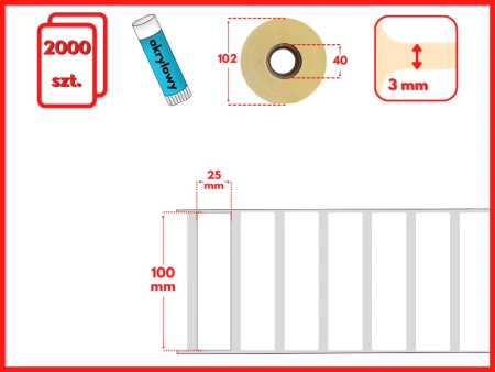 białe 100x25 mm etykiety FOLIOWE 2000 szt gilza 40mm termotransfer naklejki
