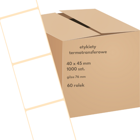 karton 40x45 mm etykiety 1000 szt. (60 rolek) samoprzylepne termotransferowe białe