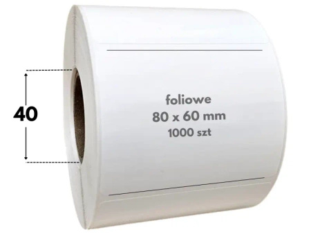 białe 80x60 mm etykiety FOLIOWE 1000 szt. gilza 40 mm termotransfer