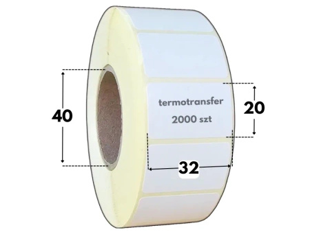32x20 mm etykiety 2000 szt. gilza 40 samoprzylepne termotransferowe białe 32*20