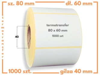 80x60 mm etykiety termotransferowe 1000 szt. gilza 40 samoprzylepne białe naklejki 80*60