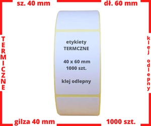 40x60 mm etykiety termiczne 1000 szt. klej ODLEPNY samoprzylepne białe