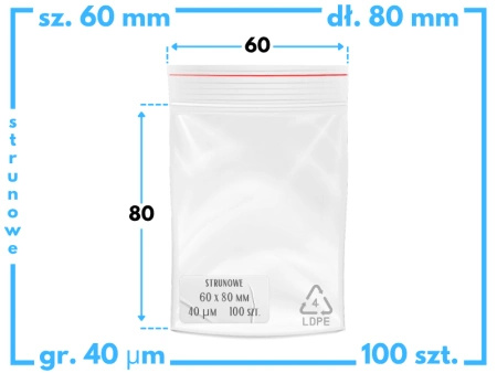 60x80 mm torebki strunowe 100 szt. woreczki (6x8 cm)