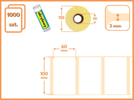 100x60 mm etykiety termotransferowe 1000 szt. gilza 40 samoprzylepne białe naklejki 100/60