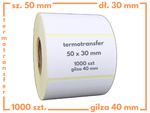 50x30 mm 1000 szt. etykiety samoprzylepne termotransferowe białe